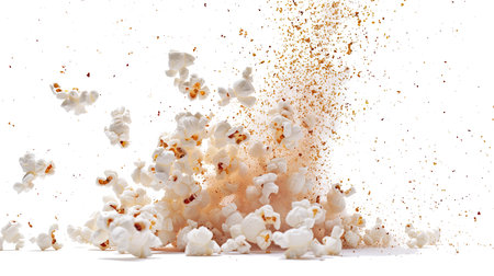 Popcorn explosion isolated on transparent background. Clipping path included.の素材