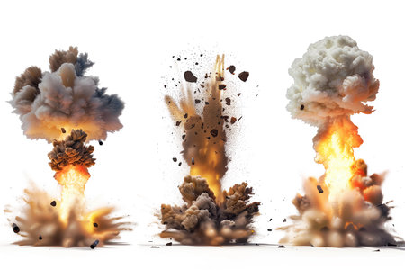 Rocket with fire and smoke isolated on transparent background. 3d illustration.の素材