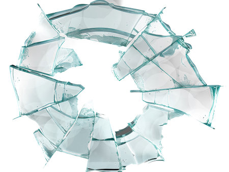 Broken glass isolated on transparent background. 3d render illustration.の素材