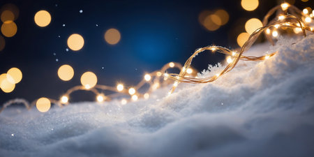 Snowy hill with soft glowing lights and bokehの素材