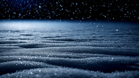 Snow-patterned field under starry winter skyの素材