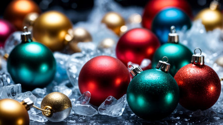 Pile of colorful baubles in festive arrangementの素材