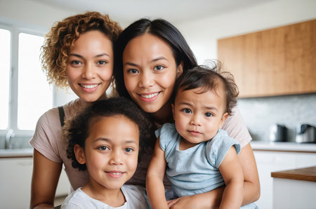 Warm family portrait with parents and childrenの素材