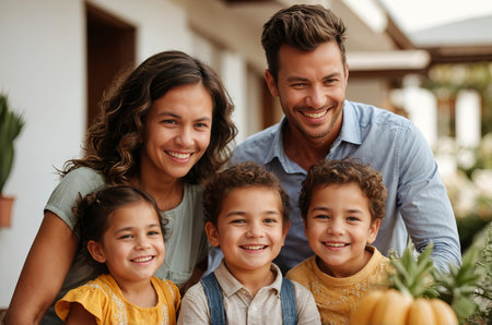 Happy family group portrait with childrenの素材