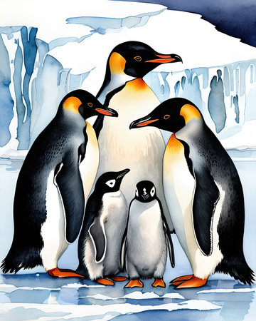 A group of Adelie penguins huddled together on an ice floe, their black heads and white bellies creating a striking pattern against the frozen sea.の素材