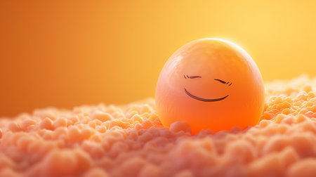 Egg smiley on orange background. 3d illustration. 3d rendering.の素材