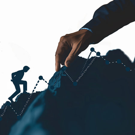 Businessman climbing a mountain. Business and financial success concept. Double exposure.の素材