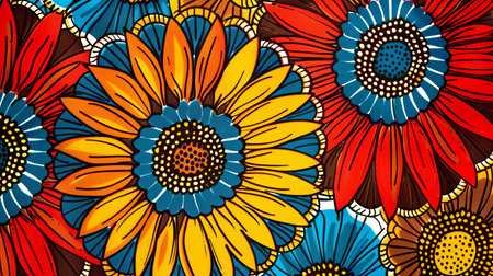 Seamless pattern with hand drawn sunflowers. Floral background.の素材