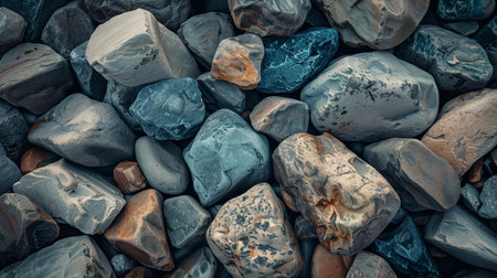 Close up of a pile of pebbles on the beach.の素材