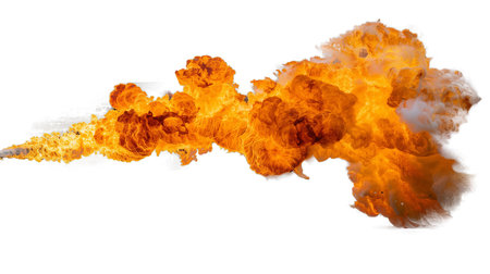 Fiery explosion isolated on transparent background. 3D illustration.の素材