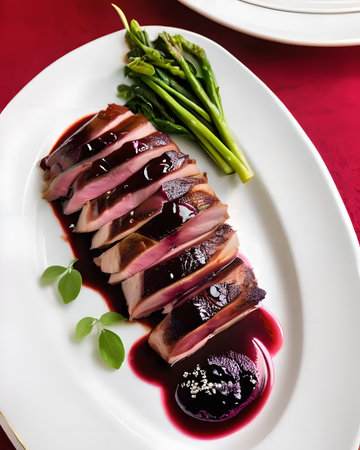 Sumptuous roasted duck breast with a cherry reduction sauceの素材