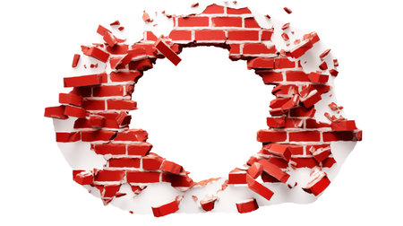 Letter O made of broken red brick wall. 3D rendering isolated on transparent backgroundの素材