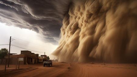 Dangerous storm in the desert, 3d rendering. Computer digital drawing.の素材
