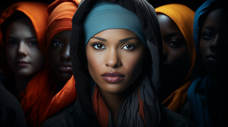 Portrait of beautiful African American woman in hijab looking at cameraの素材