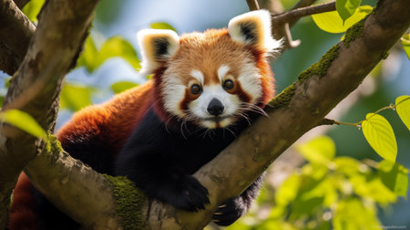 Red panda (Ailurus fulgens) on a treeの素材