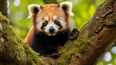 Red panda (Ailurus fulgens) on treeの素材