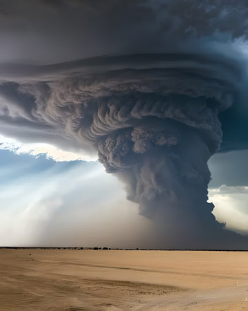 Big storm in the desert. Dramatic sky with thundercloudsの素材