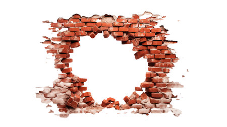Broken brick wall frame isolated on transparent background. 3d rendering.の素材