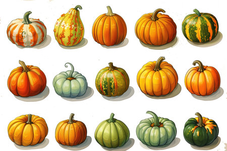 Colorful pumpkins collection isolated on transparent backgroundの素材