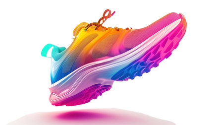 Running shoes isolated on white background. 3D illustration. Clipping path includedの素材