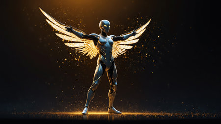 Cyborg woman with wings. 3d render. Conceptual illustration.の素材