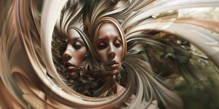 3d illustration of a beautiful woman in the style of a fantasy.の素材