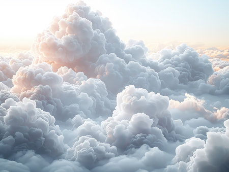 Cloudscape with blue sky and white fluffy clouds. 3d illustration.の素材