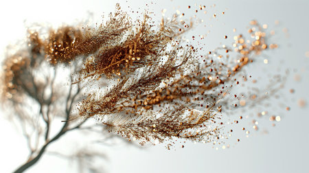 3d illustration of golden reed twig over white background.の素材