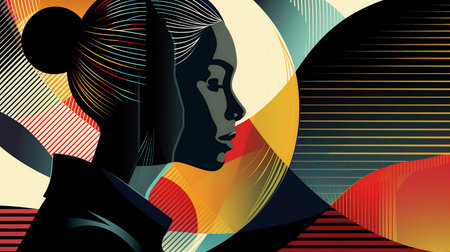 Abstract background with a man and a woman silhouettes.の素材