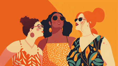 Group of young multiracial women in sunglasses.の素材