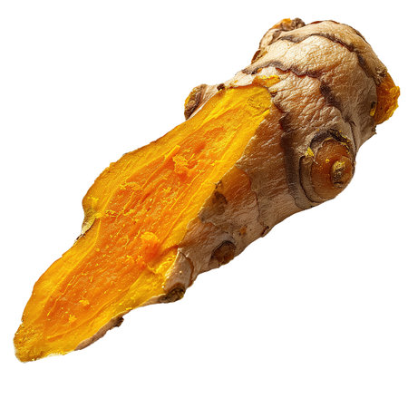 Fresh turmeric root isolated on transparent background.の素材