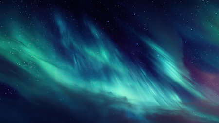 Deep teal aurora waves sweeping above remote snowy ridgesの素材