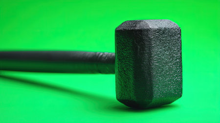 Single black kettlebell on vibrant green backgroundの素材