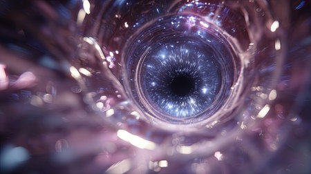 Cosmic wormhole with sparkling starfield centerの素材