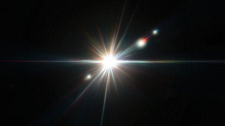 Small bright star flare with soft horizontal lens streakの素材