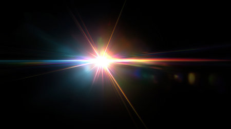 Warm orange flare with horizontal light band and bokehの素材