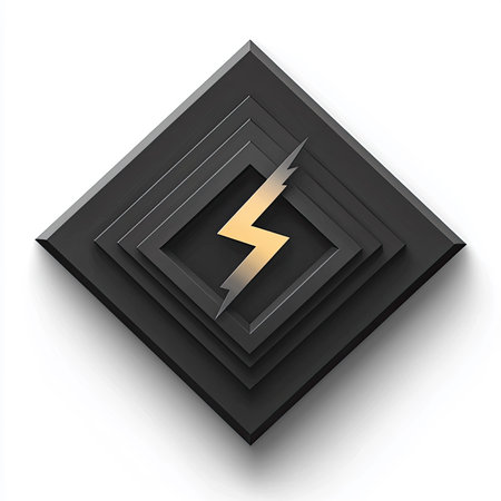 Stacked black square layers with central lighting symbolの素材