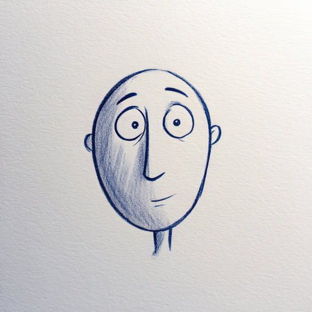 Simple pen sketch of a thoughtful human faceの素材