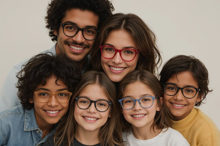 Happy multicultural family group smiling together for portraiの素材