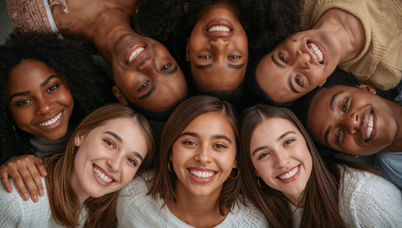 Group of friends taking joyful selfie togetherの素材