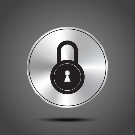 Lock icon vector metallic isolated on dark background.のイラスト素材