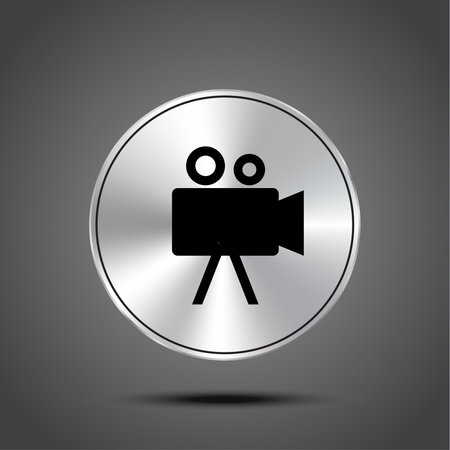 Vector icon Camcorder metallic isolated on dark background.のイラスト素材
