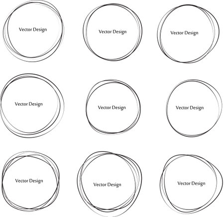 Set of Hand drawn circle frames. Abstract Grunge doodle framesのイラスト素材