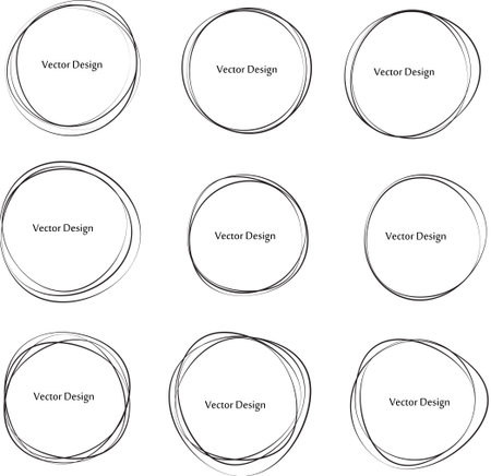 Set of Hand drawn circle frames. Abstract Grunge doodle frames