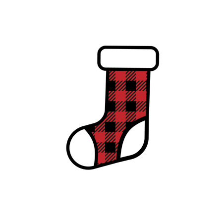 Christmas boot pattern at Buffalo Plaid. Festive background for design and printのイラスト素材