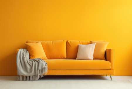 minimal concept. Stylish yellow insulated sofa created with Generative AI technologyの素材