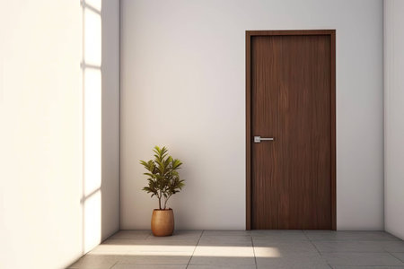 Door on the wall in the room created with Generative AI technologyの素材