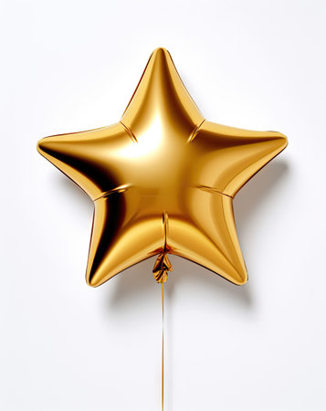 Single big gold star balloon object for birthday party isolated on a white backgroundの素材