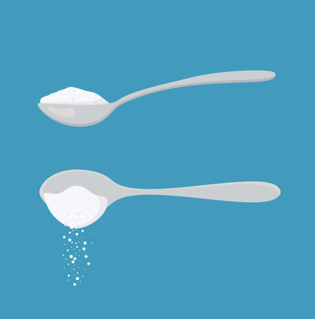 Spoon with sugar salt icon. Teaspoon side view powder for tea or coffee. Eps 10のイラスト素材