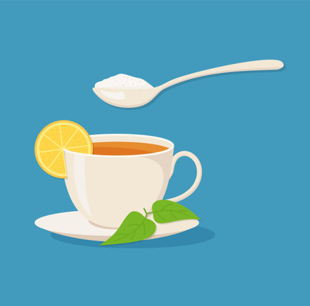 Cup of Thai tea with spoon isolated on blue background. Eps10のイラスト素材